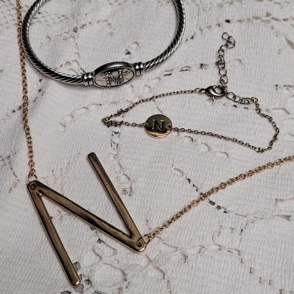 Initial N bracelet and necklace